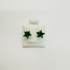 Brand New Sterling Silver Green Star CZ Earrings